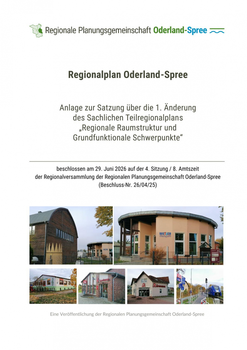 Titelseite "Sachlicher Teilregionalplan „Regionale Raumstruktur und Grundfunktionale Schwerpunkte“, 1. Änderung - Satzung